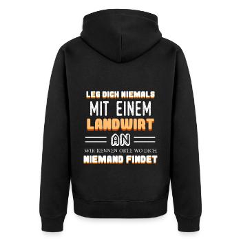 Leg dich niemals mit einem Landwirt an Wir kennen - Unisex Premium Bio Zip Hoodie - Schwarz - Hinten - Nico (187cm)