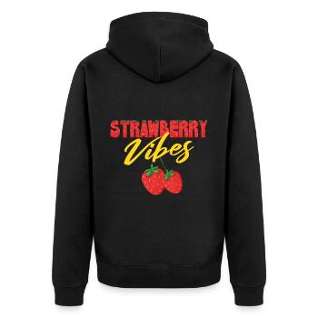 Erdbeer-Vibes - Unisex Premium Bio Zip Hoodie - Schwarz - Hinten - Nico (187cm)