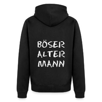 Böser alter Mann - Schriftzug - Unisex Premium Bio Zip Hoodie - Schwarz - Hinten - Nico (187cm)