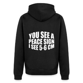 You See A Peace Sign, I See 5-6 Cm 4 - Unisex Premium Bio Zip Hoodie - Schwarz - Hinten - Nico (187cm)