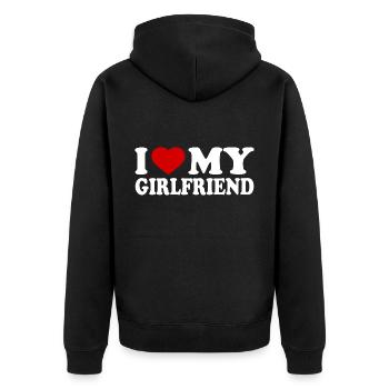 I love my girlfriend - Unisex Premium Bio Zip Hoodie - Schwarz - Hinten - Nico (187cm)