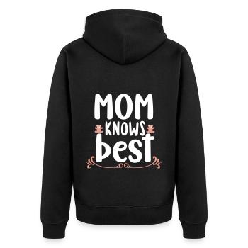 Mom knows best - Unisex Premium Bio Zip Hoodie - Schwarz - Hinten - Nico (187cm)