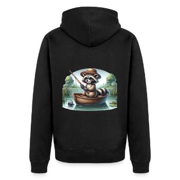 Waschbär beim Angeln für einen Waschbär-Fan - Unisex Premium Bio Zip Hoodie - Schwarz - Hinten - Nico (187cm)
