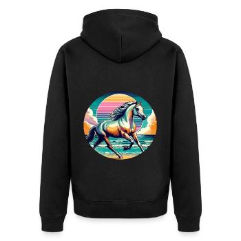 Arabische Pferdekunst - Unisex Premium Bio Zip Hoodie - Schwarz - Hinten - Nico (187cm)