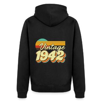 1942 Vintage Jahrgang 80 Geburtstag Retro - Unisex Premium Bio Zip Hoodie - Schwarz - Hinten - Nico (187cm)