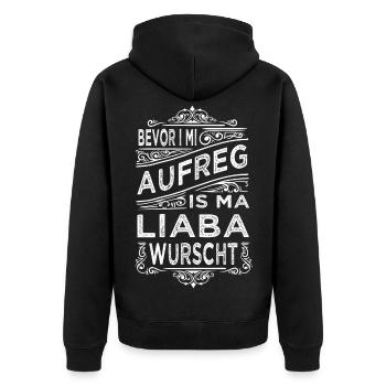 BEVOR I MI AUFREG... - Unisex Premium Bio Zip Hoodie - Schwarz - Hinten - Nico (187cm)