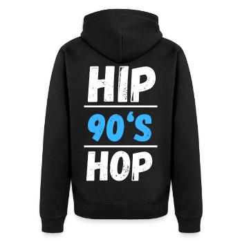 90er HipHop Style Design - Unisex Premium Bio Zip Hoodie - Schwarz - Hinten - Nico (187cm)