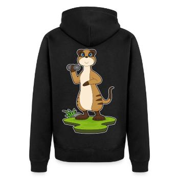 Erdmännchen Bodybuilder Hantel Bodybuilding - Unisex Premium Bio Zip Hoodie - Schwarz - Hinten - Nico (187cm)