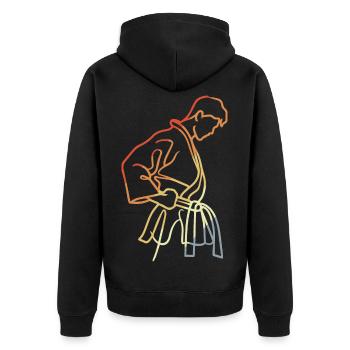 Jungen Karate Skizze Vintage Look - Unisex Premium Bio Zip Hoodie - Schwarz - Hinten - Nico (187cm)