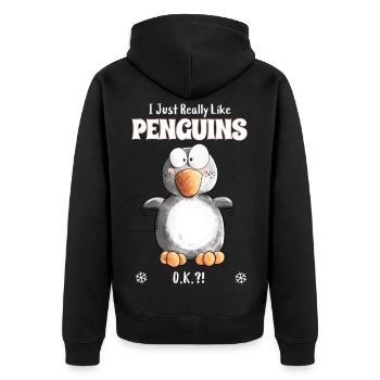 I Just Really Like Penguins Pinguin Spruch - Unisex Premium Bio Zip Hoodie - Schwarz - Hinten - Nico (187cm)