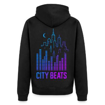 City Beats – Urbaner Sound - Unisex Premium Bio Zip Hoodie - Schwarz - Hinten - Nico (187cm)