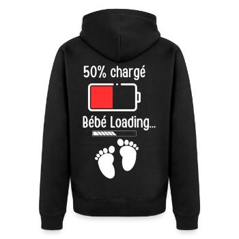 Baby-Ladeakku 50% - Unisex Premium Bio Zip Hoodie - Schwarz - Hinten - Nico (187cm)
