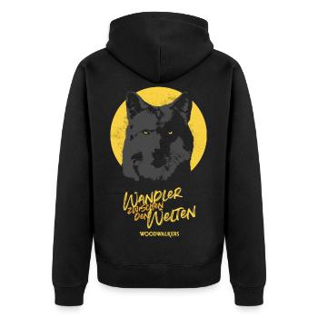 Woodwalkers Film Wolf Mit Wandler-Spruch - Unisex Premium Bio Zip Hoodie - Schwarz - Hinten - Nico (187cm)