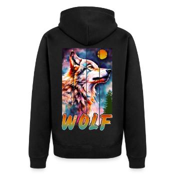 WOLF-NATURKUNST - Unisex Premium Bio Zip Hoodie - Schwarz - Hinten - Nico (187cm)