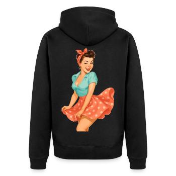Sweet Pin Up im Wind – Retro Candy Style - Unisex Premium Bio Zip Hoodie - Schwarz - Hinten - Nico (187cm)