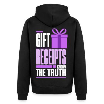 Geschenke - Gift Receipts Know the Truth - Unisex Premium Bio Zip Hoodie - Schwarz - Hinten - Nico (187cm)