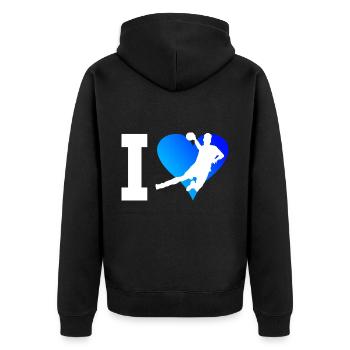 Handballspielen Damen Handballspieler Handballer - Unisex Premium Bio Zip Hoodie - Schwarz - Hinten - Nico (187cm)