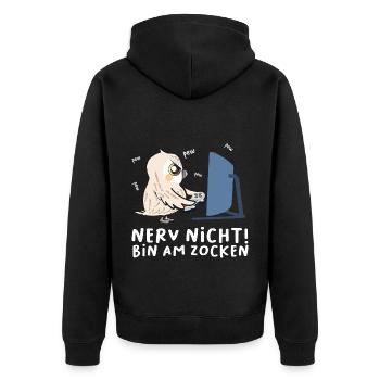 Bin am Zocken Gaming Eule - Unisex Premium Bio Zip Hoodie - Schwarz - Hinten - Nico (187cm)