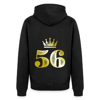 56 Zahl Krone Gold - Unisex Premium Bio Zip Hoodie - Schwarz - Hinten - Nico (187cm)