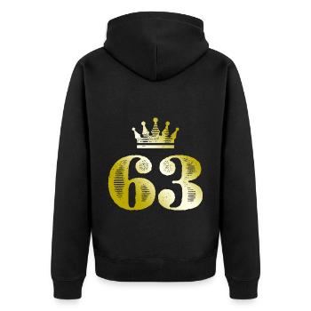 63 Zahl Krone Gold - Unisex Premium Bio Zip Hoodie - Schwarz - Hinten - Nico (187cm)
