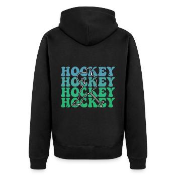 Eishockey Schlittschuhe Puck Hockey Frauen - Unisex Premium Bio Zip Hoodie - Schwarz - Hinten - Nico (187cm)