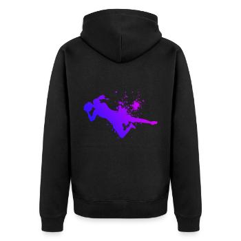 Fußballspieler Torwart Herren Fussball Damen - Unisex Premium Bio Zip Hoodie - Schwarz - Hinten - Nico (187cm)