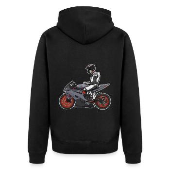 Motorcycle Lifestyle / Motorrad / Motorräder biker - Unisex Premium Bio Zip Hoodie - Schwarz - Hinten - Nico (187cm)