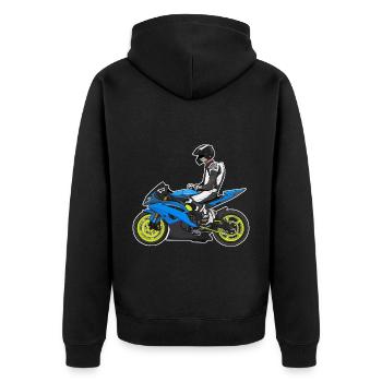 Motorcycle Lifestyle / Motorrad / Motorräder biker - Unisex Premium Bio Zip Hoodie - Schwarz - Hinten - Nico (187cm)