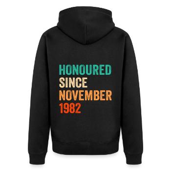 Birthday November 1982 Vintage Design - Unisex Premium Organic Zip Hoodie - black - Back - Nico (187cm)