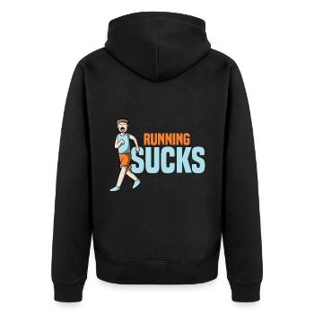 Joggen Jogger Rennen Wettrennen Marathon Laufen - Unisex Premium Bio Zip Hoodie - Schwarz - Hinten - Nico (187cm)