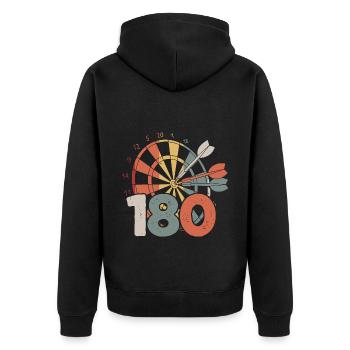 Retro Dart Motifs & Vintage Dartboard 180 Dart - Unisex Premium Organic Zip Hoodie - black - Back - Nico (187cm)