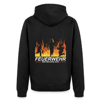 Feuerwehr Feuerwehrmann Feuerwehrfrau Geschenk - Unisex Premium Bio Zip Hoodie - Schwarz - Hinten - Nico (187cm)