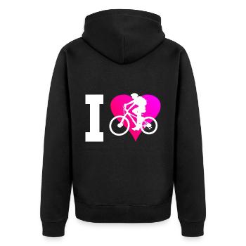 Women Mountain Bike Cycling Cyclist MTB - Unisex Premium Organic Zip Hoodie - black - Back - Nico (187cm)