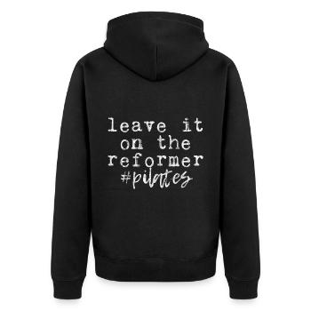 Leave It On The Reformer #Pilates 3 - Unisex Premium Bio Zip Hoodie - Schwarz - Hinten - Nico (187cm)