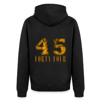 45 Jahre alt, Geburtsspruch - Unisex Premium Bio Zip Hoodie - Schwarz - Hinten - Nico (187cm)