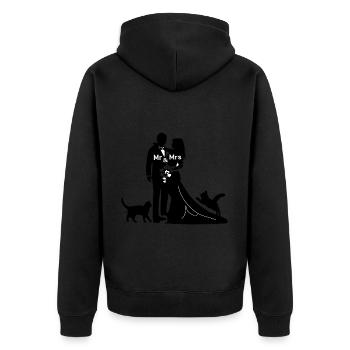 Brautpaar mit zwei Katzen Hochzeit - Unisex Premium Bio Zip Hoodie - Schwarz - Hinten - Nico (187cm)