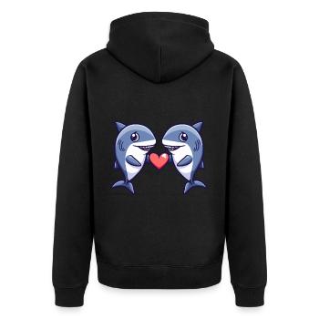 Hai Paar Verliebt Tier Valentinstag - Unisex Premium Bio Zip Hoodie - Schwarz - Hinten - Nico (187cm)