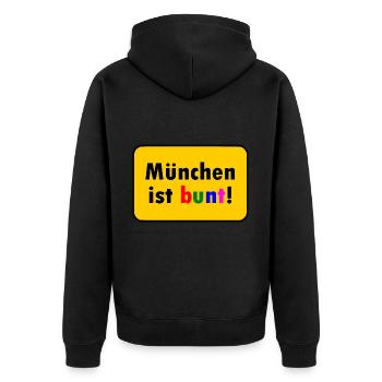 München ist bunt - Unisex Premium Bio Zip Hoodie - Schwarz - Hinten - Nico (187cm)
