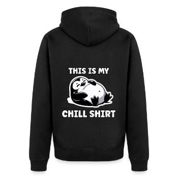 Fettes Pinguin Chill Hemd - Unisex Premium Bio Zip Hoodie - Schwarz - Hinten - Nico (187cm)