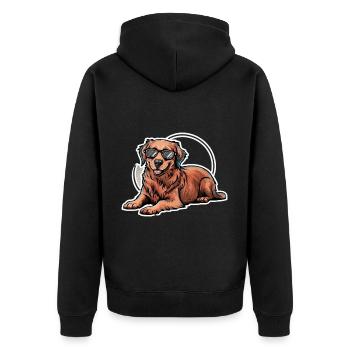 Flat Coated Retriever mit Sonnenbrille - Unisex Premium Bio Zip Hoodie - Schwarz - Hinten - Nico (187cm)
