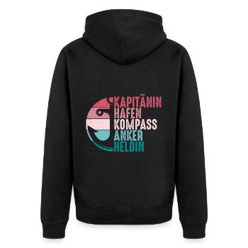 Kapitänin Hafen Kompass Anker Retro Seglerin - Unisex Premium Bio Zip Hoodie - Schwarz - Hinten - Nico (187cm)