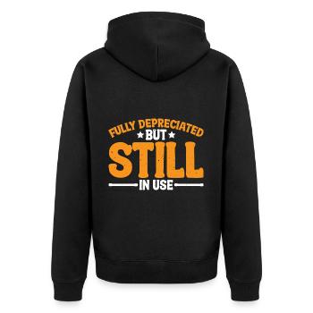 Fully Depreciated But Still In Use 39 - Unisex Premium Bio Zip Hoodie - Schwarz - Hinten - Nico (187cm)