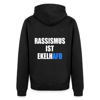 rassismus ist ekelhafd - Unisex Premium Bio Zip Hoodie - Schwarz - Hinten - Nico (187cm)