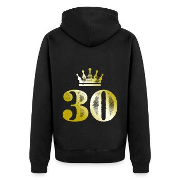 30 Zahl Krone Gold - Unisex Premium Bio Zip Hoodie - Schwarz - Hinten - Nico (187cm)