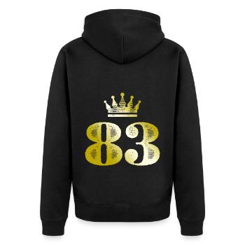 83 Zahl Krone Gold - Unisex Premium Bio Zip Hoodie - Schwarz - Hinten - Nico (187cm)