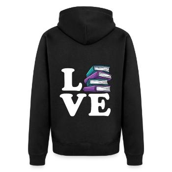 Lesen - Unisex Premium Bio Zip Hoodie - Schwarz - Hinten - Nico (187cm)