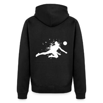 Volleyballer Volley Damen Volleyball Herren - Unisex Premium Bio Zip Hoodie - Schwarz - Hinten - Nico (187cm)