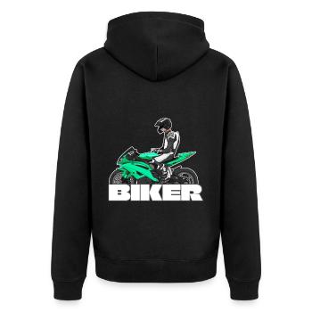 Motorcycle Lifestyle / Motorrad / Motorräder biker - Unisex Premium Bio Zip Hoodie - Schwarz - Hinten - Nico (187cm)