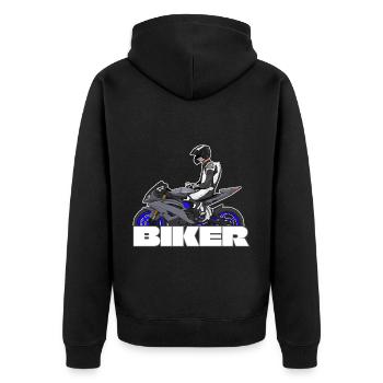 Motorcycle Lifestyle / Motorrad / Motorräder biker - Unisex Premium Bio Zip Hoodie - Schwarz - Hinten - Nico (187cm)