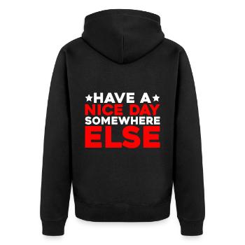 Have a nice day somewhere else 13 - Unisex Premium Organic Zip Hoodie - black - Back - Nico (187cm)